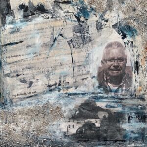 Figuratief Materie Schilderij “Thanks Dad” van Chantal Peters – emotioneel herinneringswerk met portret en watermolen
