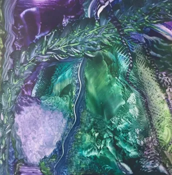 Encaustic Art on Paper Square A4 Just Purple and Green